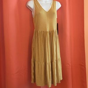 Striped Dress, Yellow & White, Sleeveless, V-Neck, Short, Soft, by Expresso, M